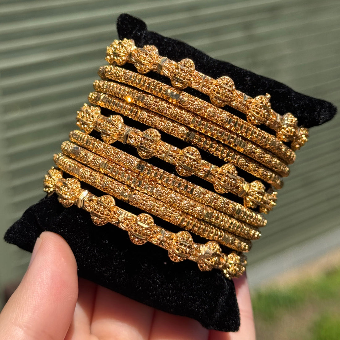 DIS07 - 3 Kara, 6 Bangles - 24k Gold Plated Bangle Set (9pc Set)